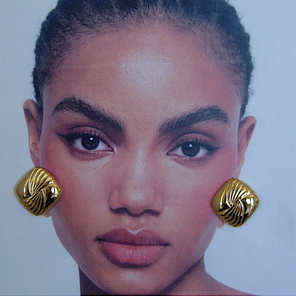 NEW~ Anthropologie Heaven Mayhem "Tabi" Gold Square Earrings